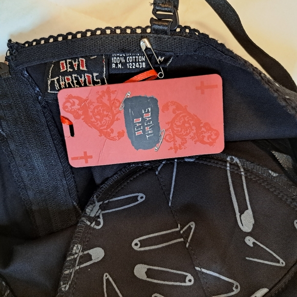 Dead Threads Goth Dress Womens Sz M Black Gray Safety Pin Patterned A Line - Picture 9 of 9